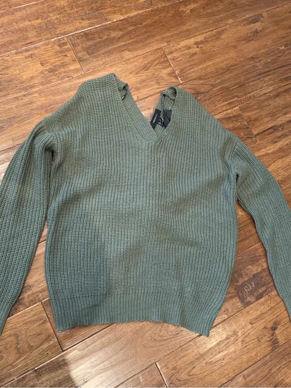 Forever 21 Olive Green V-Neck Knit Sweater